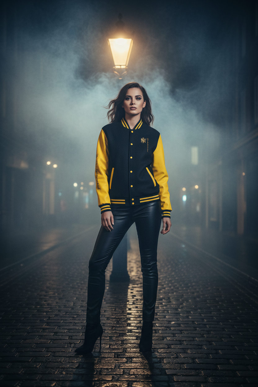 Female Model — IVN Varsity Jacket