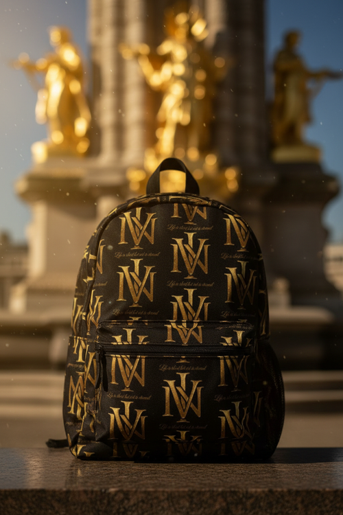 IV Signature Black & Gold Backpack - Gold Monument Background